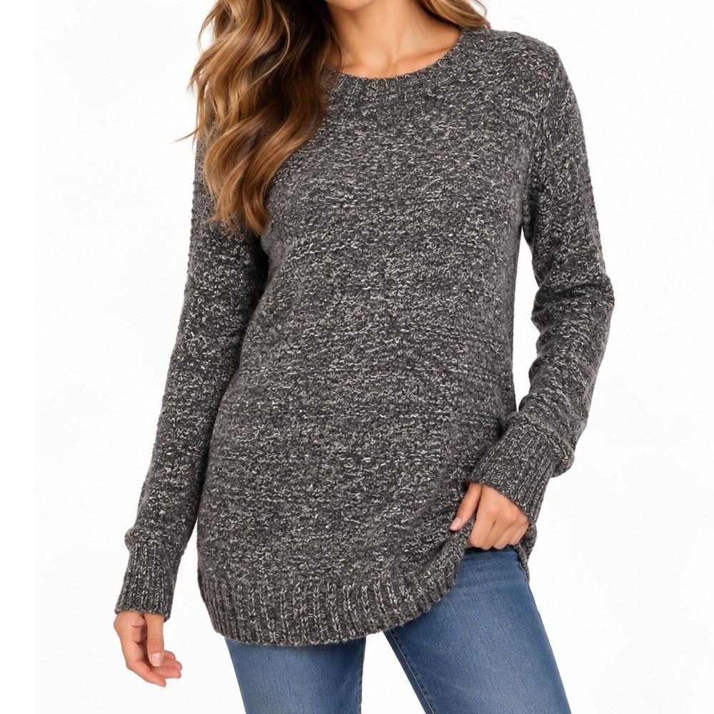 Lucky Brand Womens L Grey Marled Wool Blend Crew Neck Knit Pullover Sweater